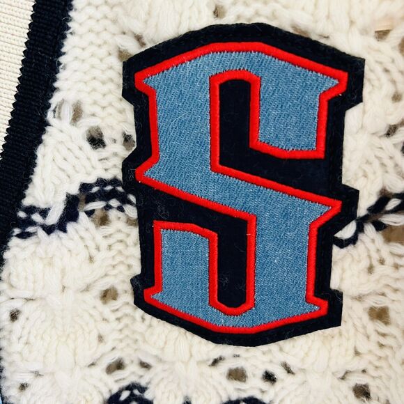 SANDRO Ecru / Bleu Coatigan With Patch - 1 (Small) - Picture 5 of 7